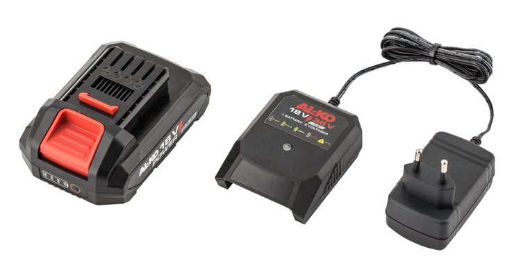 AL-KO Akku 18 Volt 2,5 Amperestunden mit Ladegerät und Netzkabel.