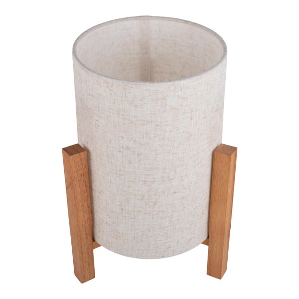 Tischleuchte mit Stoffschirm und Holzfuß