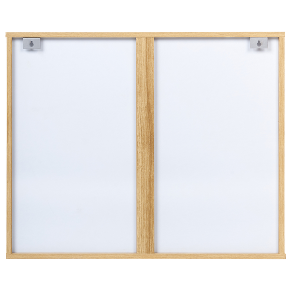 Weißes Memoboard mit Holzrahmen und Wandbefestigung