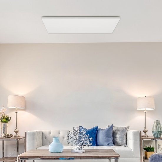 Infrarotpanel Quality Heating Serie QH-FR 119x59cm 700 Watt rahmenlos Weiß inkl. Wifi, Fernbedienung, Wandhalterung, Rollen, Spritzwasserschutz IP54