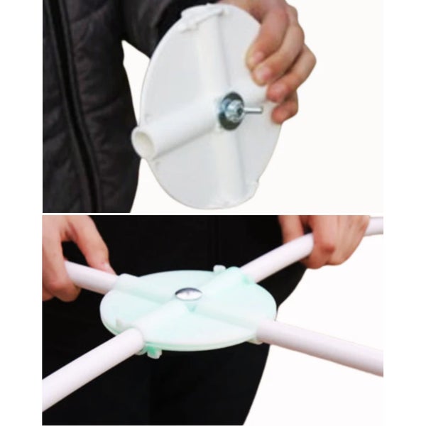 Detailansicht der Montage einer Wäschespinne mit Kunststoffteilen