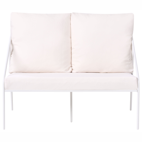 Zweisitzer-Gartenbank mit Metallgestell und Kissen