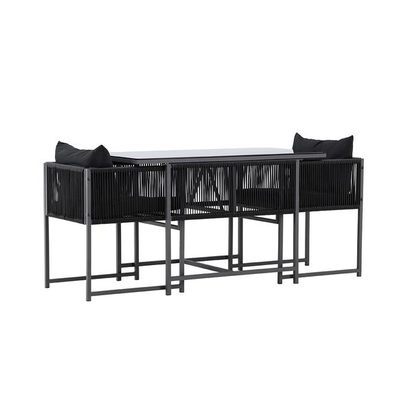 Noto Café-Set 1 Esstisch, 2 Stühle schwarz. 61 X 120 X 73 cm