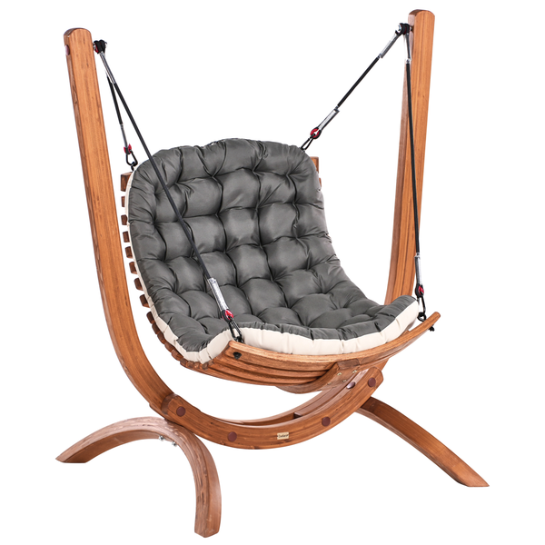 Hängesessel mit Holzrahmen und gepolstertem Kissen