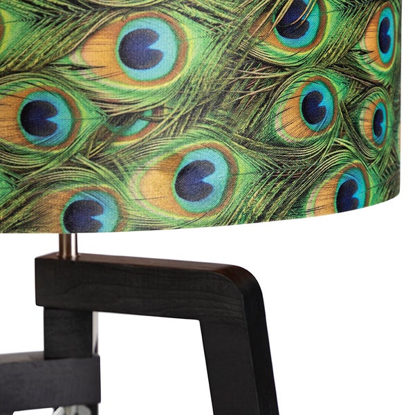 Stehleuchte Stativ schwarz mit Schirm Pfau Design 50 cm - Puros