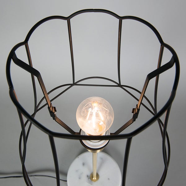 Retro Tischlampe Messing mit Granny-Lampenschirm schwarz 30 cm - Kaso
