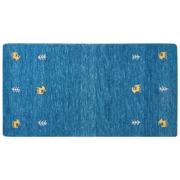 Blauer Teppich mit Tiermotiven