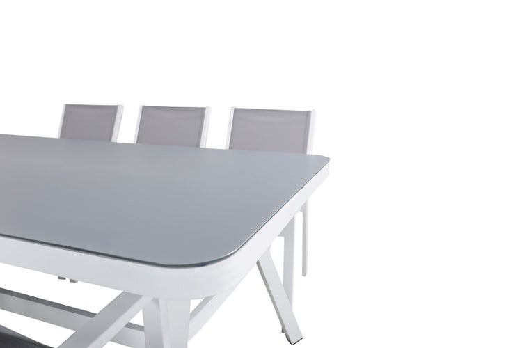 Virya Gartenset Tisch 100x200cm und 6 Stühle Copacabana schwarz, grau, weiß. 100 X 200 X 74 cm
