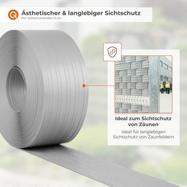 PVC Sichtschutzstreifen 10 Zentimeter breit auf Rolle für Zaunfelder und Gittermattenzäune.