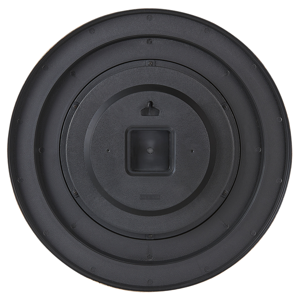 Rückseite einer runden Wanduhr mit Aufhängung