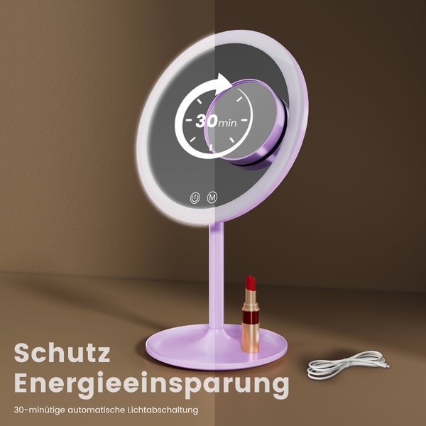 Tisch-Kosmetikspiegel mit 30-Minuten-Abschaltautomatik, Lippenstift und USB-Kabel
