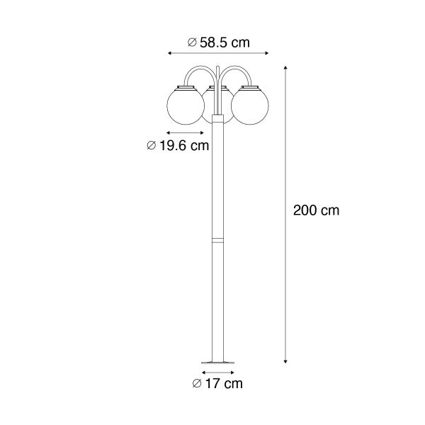 Laterne schwarz mit Klarglas 200 cm 3-flammig IP44 - Sfera