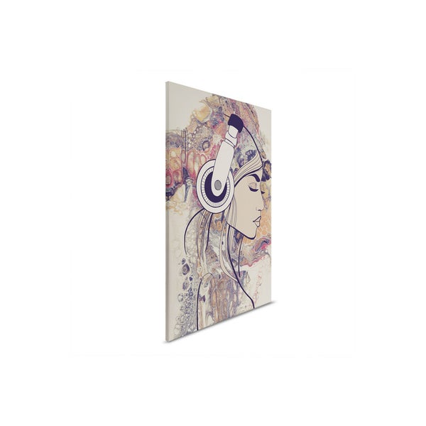 Leinwandbild mit Frau und Kopfhörern