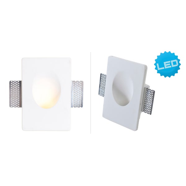 Treppenleuchte mit rechteckigem, weissem Design und seitlichen, perforierten Metallbefestigungen