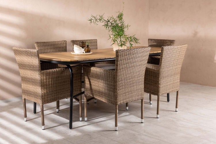 Holmbeck Gartenset Tisch 90x200cm natur, 6 Stühle Malina natur. 90 X 200 X 75 cm