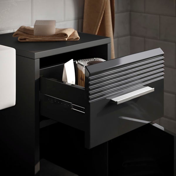 Linus Badschrank 1 Tür, 1 Schublade Hochglanz schwarz,schwarz. 30 X 31 X 80 cm