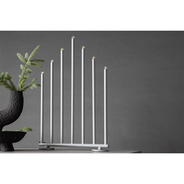 Björnfjället Adventsleuchter elektrisch 7 Lichter silberfarben. 32 X 7 X 50 cm