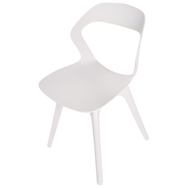 Weißer Kunststoffstuhl mit vier Beinen