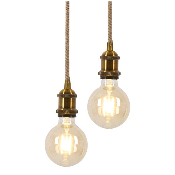 Hängelampe mit zwei Glühbirnen und Seilaufhängung