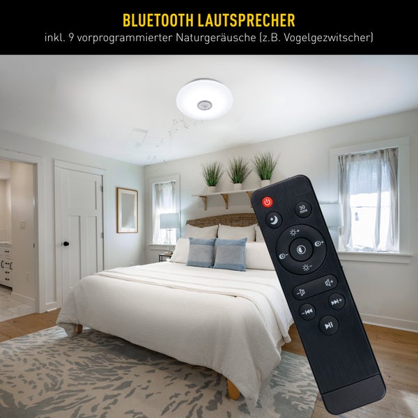 Schlafzimmer mit Deckenleuchte inklusive Bluetooth Lautsprecher und Fernbedienung