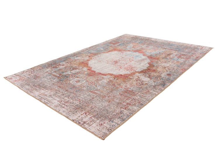 Rechteckiger Teppich mit orientalischem Vintage Muster und zentralem Medaillon.