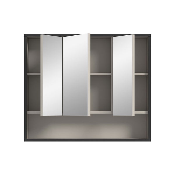 Bagno Spiegelschrank Bad 3 Spiegeltüren hellgrau, cremefarben. 80 X 19 X 68 cm