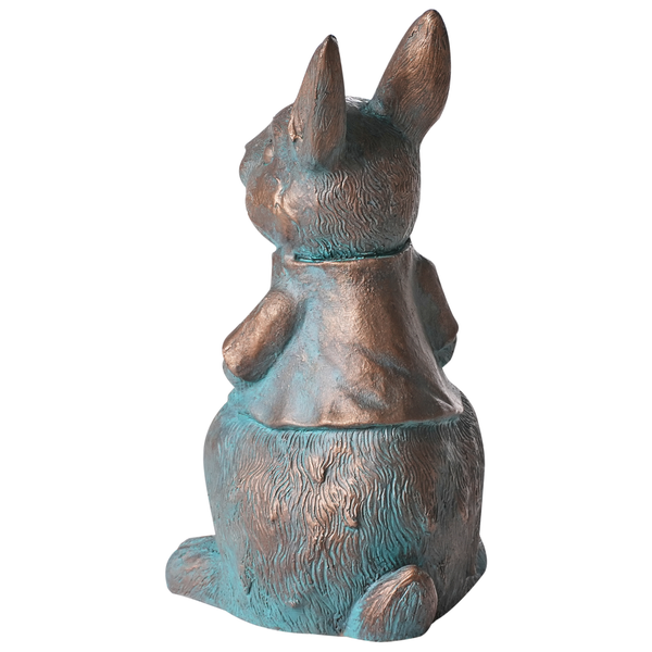 Gartenfigur Hase in Optik von antiker Bronze für die Dekoration im Außenbereich