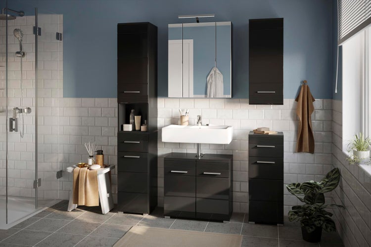 Linus Spiegelschrank Bad 3 Türen schwarz. 60 X 18 X 70 cm