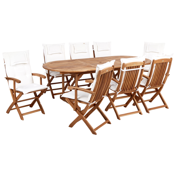 Gartenmöbel Set 8-Sitzer MAUI II mit Schirm Akazienholz Cremeweiß