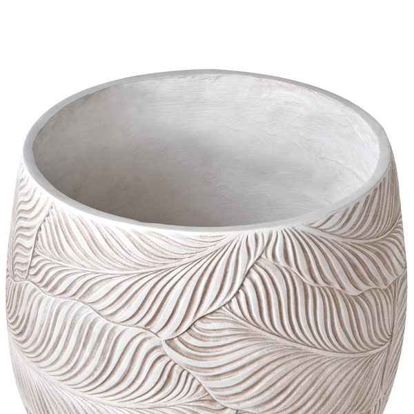 Dekorativer Pflanztopf mit Blattmuster für den Innen- und Außenbereich.