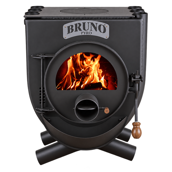 Bruno Pyro Warmluftofen aus Stahl mit Holzfeuer und Sichtfenster