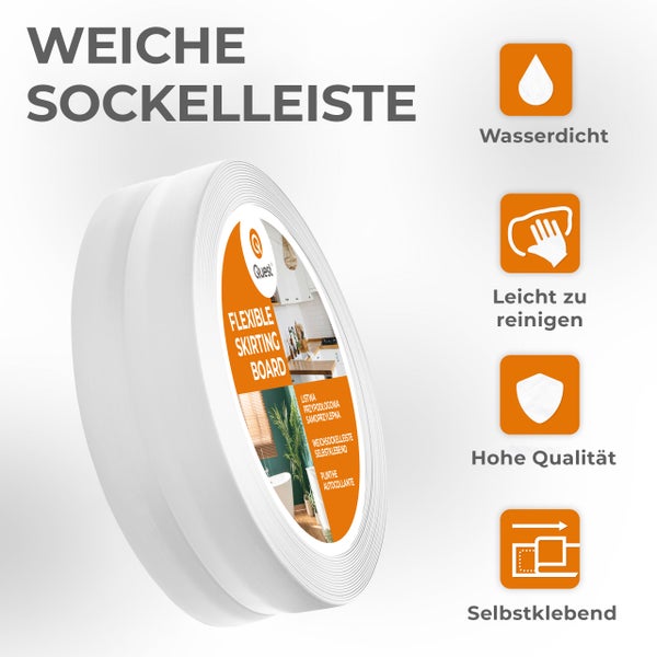 Eine Rolle selbstklebende, wasserdichte und leicht zu reinigende weiche Sockelleiste von Quest.