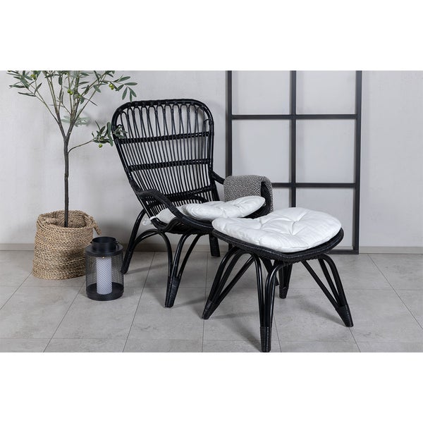 Ella Loungesessel mit Fußhocker schwarz. 65 X 76 X 98 cm