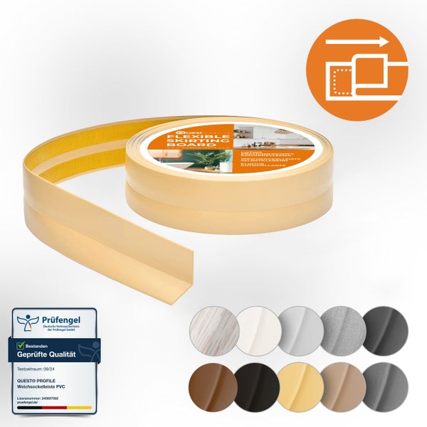Quest Weichsockelleiste Selbstklebend 25 x 15 mm, PVC, Flexibel, Creme, 5 Meter