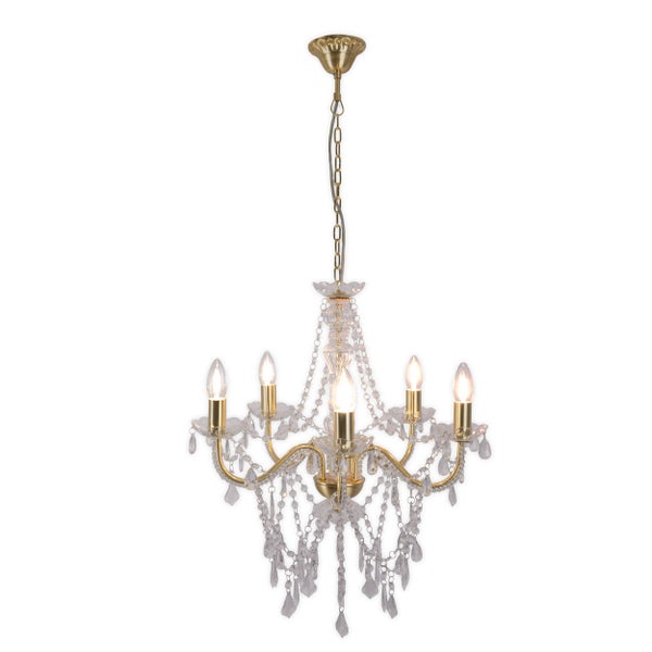 Kronleuchter mit fünf Leuchten und Kristallanhängern