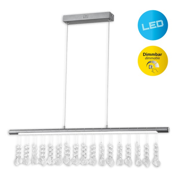 LED Pendelleuchte NOBILIS Länge ca. 100 cm, aus Metall und Kunststoff in satin-nickel, mit fest verbauten LEDs, Beleuchtung für Wohnzimmer, Esszimmer oder Büro