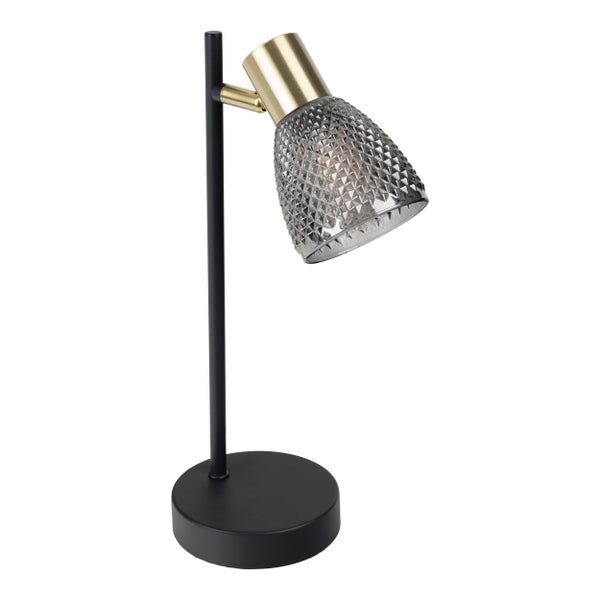 Tischleuchte mit Lampenschirm aus Glas und Metallfuß