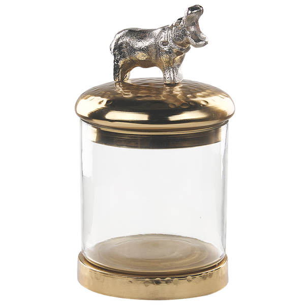 Dekorative Glasdose mit Elefant auf dem Deckel