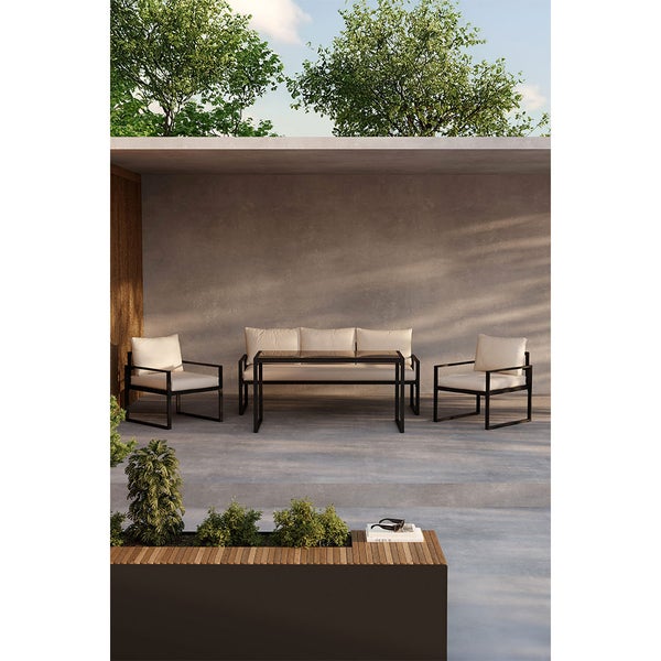 Catania Loungeset 1 Esstisch, 1 Sofa, 2 Stühle schwarz. 70 X 135 X 67 cm