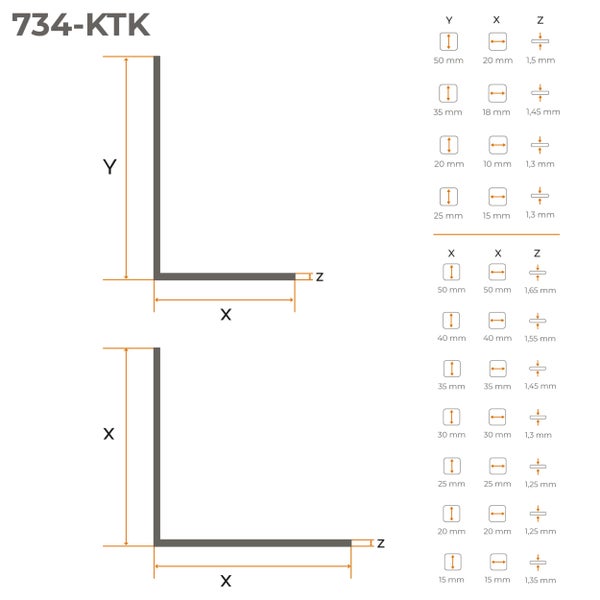 Technische Zeichnung eines L-Profils mit Maßangaben