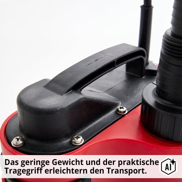 Detailansicht einer Tauchpumpe mit Tragegriff für einfachen Transport