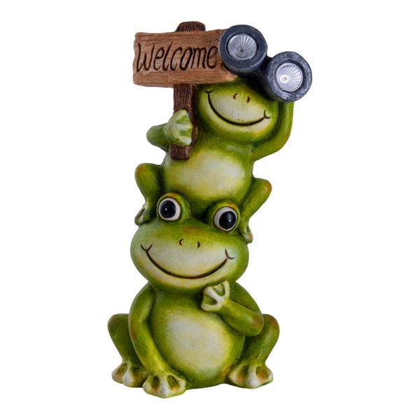LED Solarleuchte Frosch für Terrasse und Garten, aus grünem Kunststoff mit fest verbauten LEDs, Deko Lampe für Außen ca. 45 cm hoch