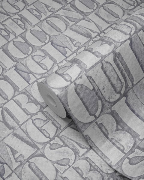 Origin Wallcoverings Tapete alte eiserne Druckbuchstaben Hellgrau - 53 cm x 10.05 m - 347594