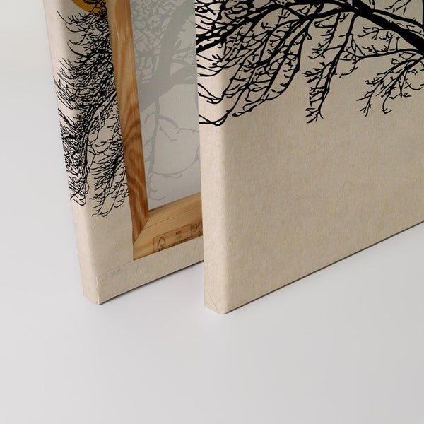 Nahaufnahme von zwei Leinwandbildern mit Baum Motiven