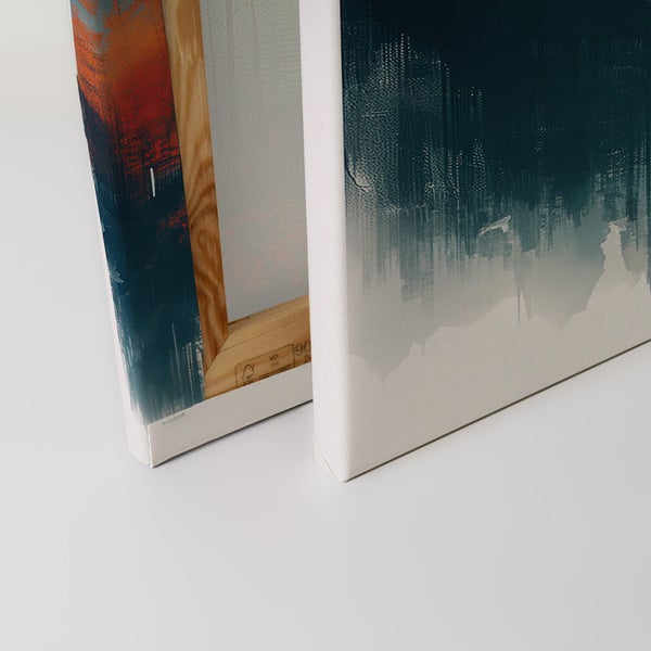 Zwei Leinwandbilder mit abstrakten Motiven und Holzrahmen