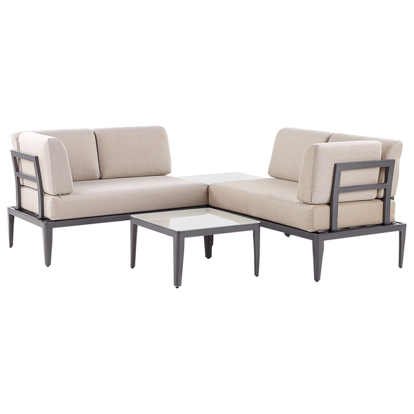 Garten Ecksofa mit Tisch 6-Sitzer RIMA III linksseitig modular Metall Beige