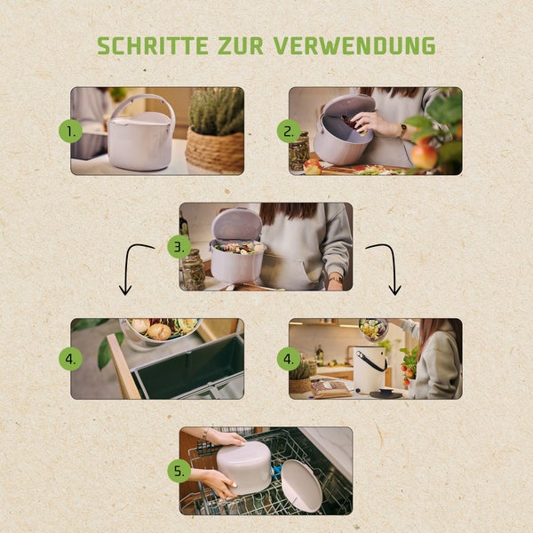 Skaza Organko Daily Biomülleimer 3,3L mit Deckel und Henkel für die Küche | Einhändiges Öffnen | Abfalleimer aus Postconsumer-Recyceltem Kunststoff (Hellgrau)