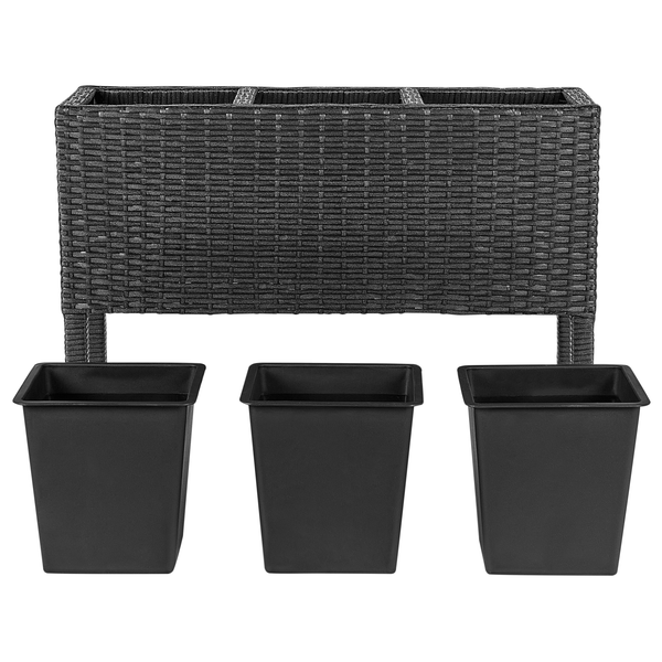 Blumentopf mit Beinen CARAGANA Polyrattan 77 cm Schwarz