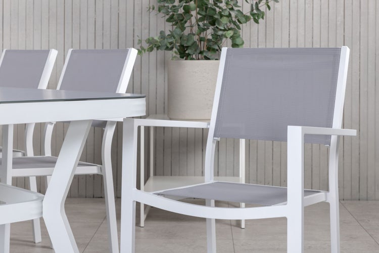 Virya Gartenset Tisch 100x200cm und 6 Stühle Copacabana schwarz, grau, weiß. 100 X 200 X 74 cm