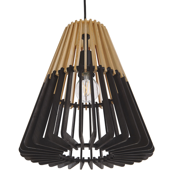 Hängeleuchte schwarz / heller Holzfarbton Kegelform CAVALLA